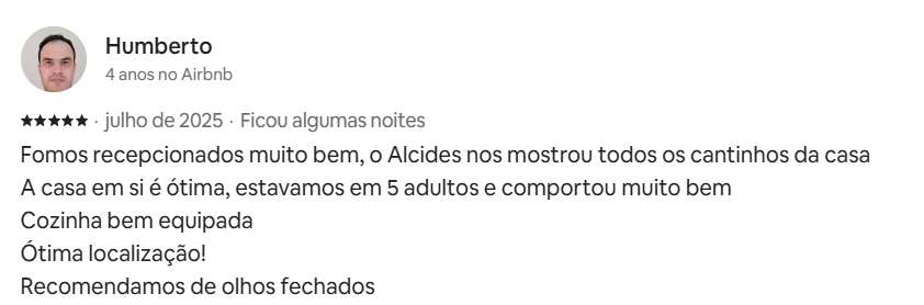 Avaliação de Humberto no Airbnb